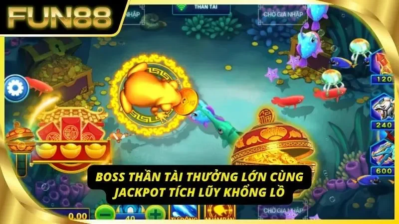 Boss thần tài xuất hiện giữa màn hình cùng hiệu ứng đồ họa vàng đặc biệt