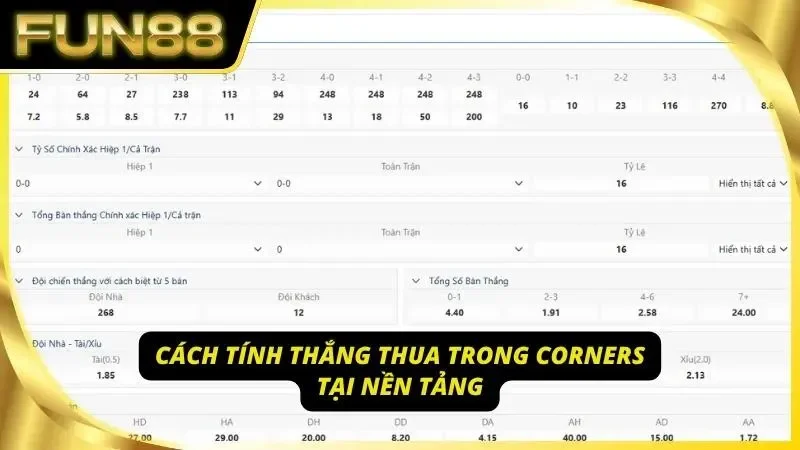 Thao tác tính thắng thua trong corners